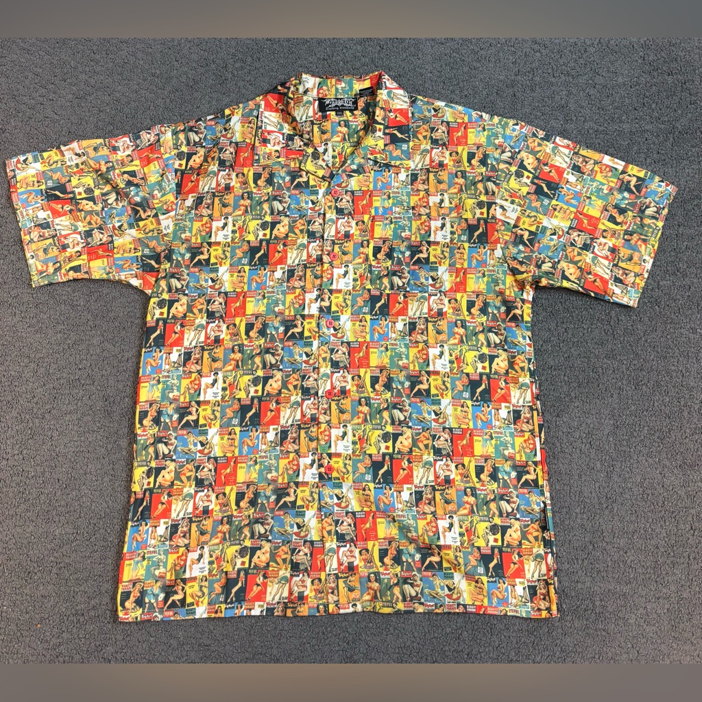 Vintage Dragonfly Button Up Beauty Parade Magazine Cover Mens Shirt Size Xxl Y2k